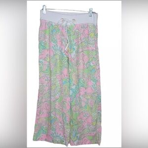 Lilly Pulitzer Linen Monkey Elephant Relaxed Beach Pants Pink Green. Size small